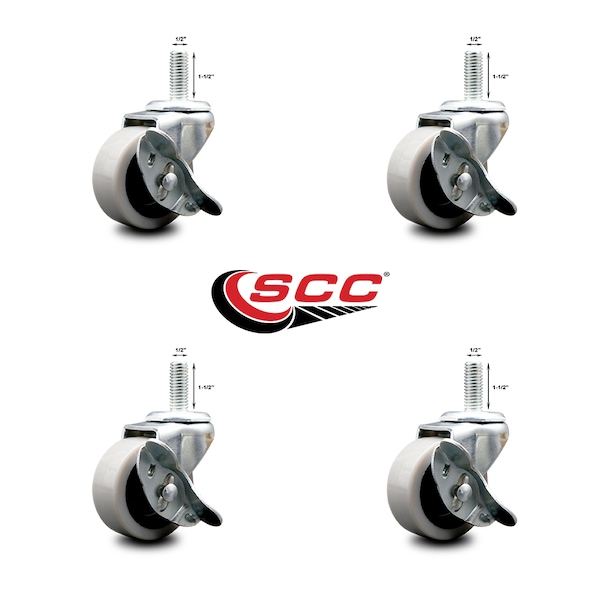 Service Caster 2 Inch Thermoplastic Wheel 1/2 Threaded Stem Caster Set with Brakes SCC, 4PK SCC-TS05S210-TPRS-SLB-121315-4 - main